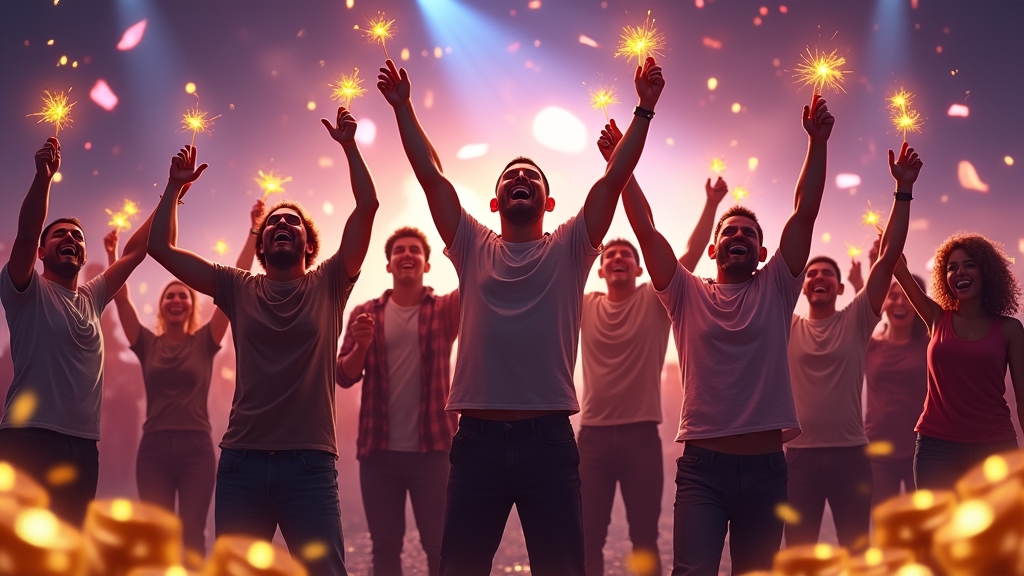 Players celebrating wins in a lively casino setting