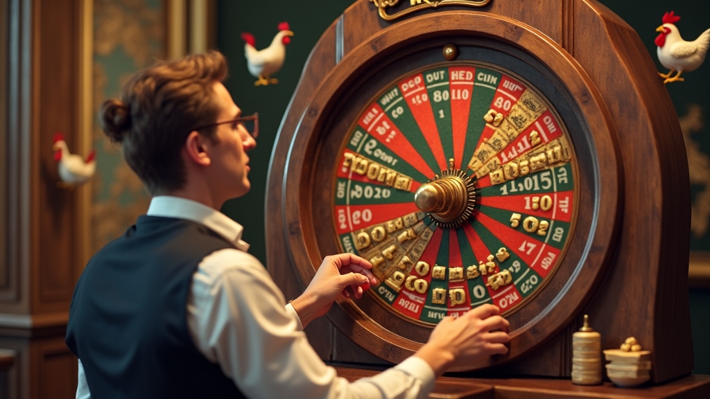 Player at wheel with chicken icons strategizing bonuses