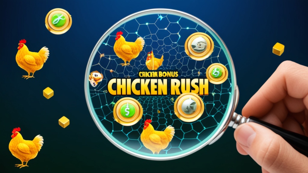Magnifying glass over Chicken Rush bonus system elements.